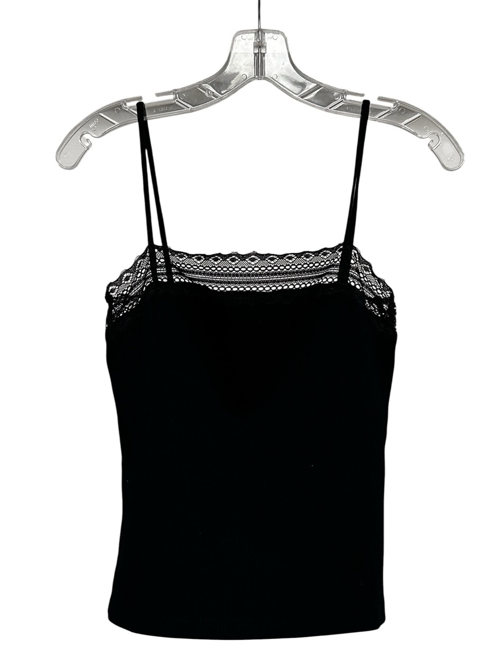 NEW MADEWELL Lace-Trim Square-Neck Tank Ribbed Black Knit Romantic Size Medium